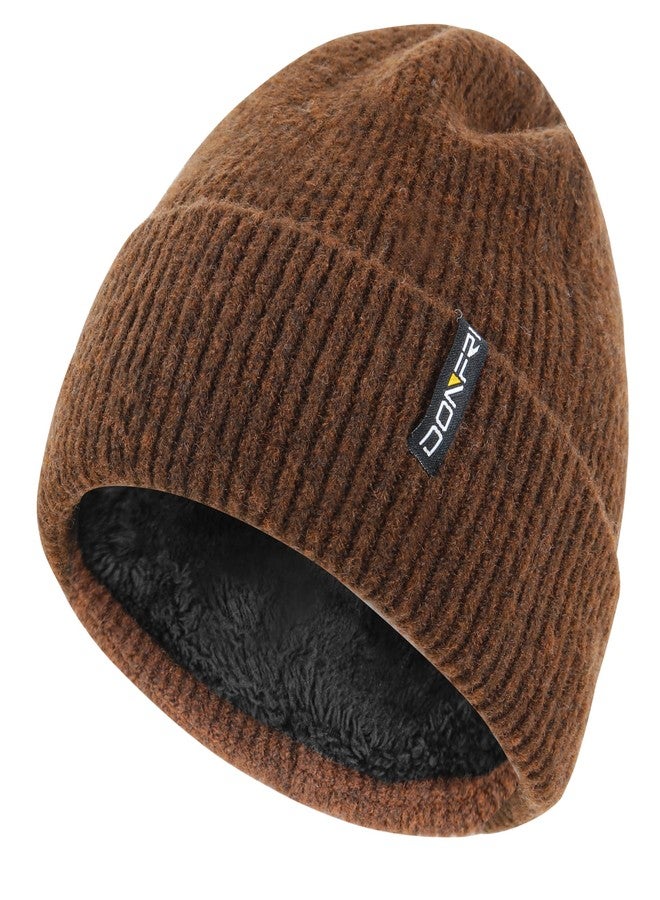 Donfri Wool Winter Beanie Hats Men Women Brown Fleece Lined Super Soft Warm for Winter Skull Knit Beanie Gift - Image 1